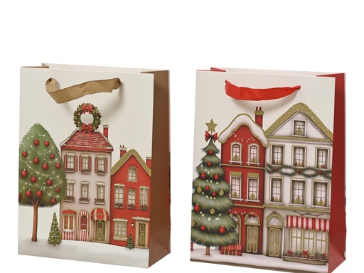 [4-374210] ***GIFTBAG PAPER HOUSES ASSORTED L26.00-W10.00-H32.00cm