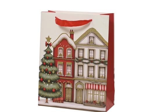 [4-374212] ***GIFTBAG PAPER HOUSES WHITE/RED L42.00-W16.00-H48.00cm