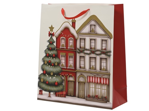 [4-374213] ***GIFTBAG PAPER HOUSES WHITE/RED L50.00-W18.00-H72.00cm