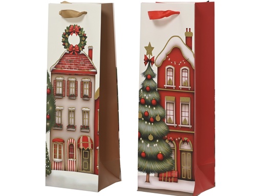 [4-374214] ***GIFTBAG PAPER HOUSES ASSORTED L12.00-W10.00-H36.00cm