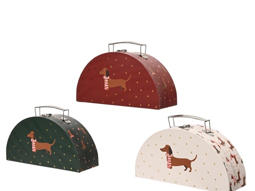 [4-374434] CAJA CARTON PARA EMBALAR O GUARDAR - DISEÑO PERRITOS - 3 COLORES - PRECIO UNIDAD - L24.50-W7.50-H12.00cm