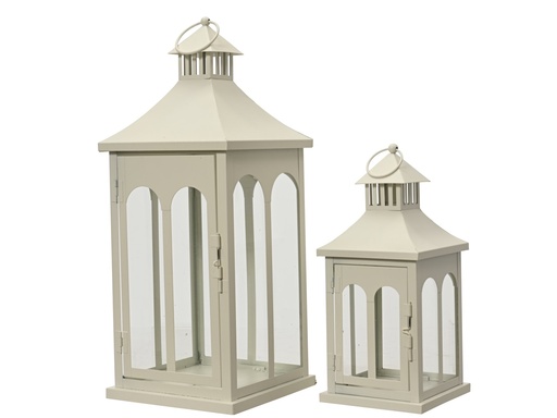 [4-382003] ***LANTERN IRON OFF-WHITE L18.50-W18.50-H45.00cm  / L13.00-W13.00-H30.00cm