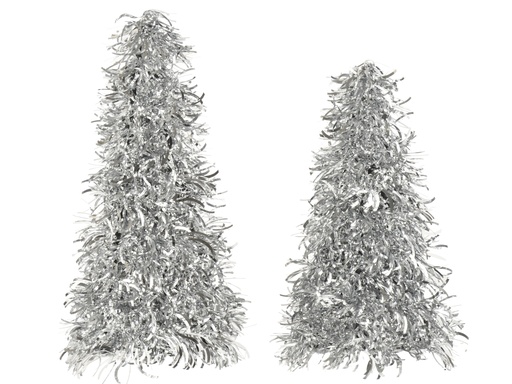 [4-401023] ARBOLITOS TINSEL SILVER - SET DE DOS - L11.00-W11.00-H30.00cm  / L11.00-W11.00-H25.00cm