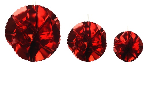 [4-401024] BOLAS PARA COLGAR TIPO TINSEL - ROJO - SET DE 3 BOLAS   L 40CM- M 30CM- S 20CM 