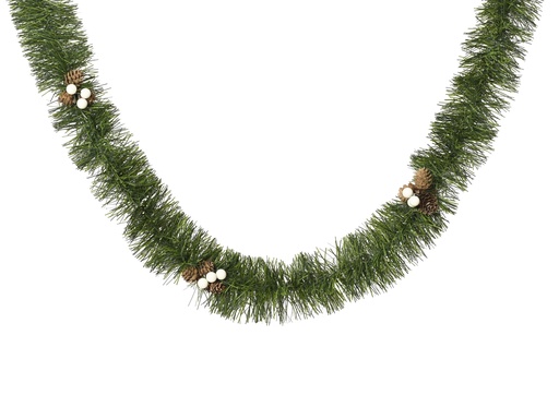 [4-401839] ***TINSEL GARLAND PVC PINECONES- WHITE BERRIES ROSEMARY GREEN dia10.00-H270.00cm