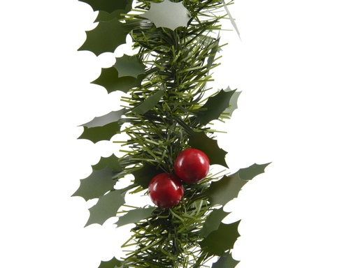 [4-432309] GUIRNALDA TIPO TINSEL CON HOJAS Y BAYAS -  dia10.00-H270.00cm