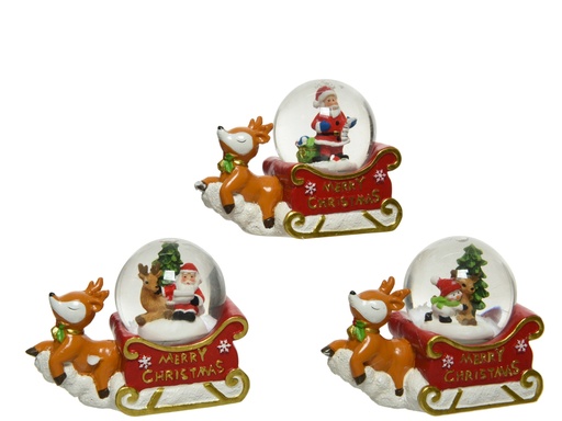 [4-451226] BOLITA NIEVE - CIERVO CON TRINEO Y SANTA - 3 SURTIDOS - PRECIO UNIDAD -  L4.50-W8.70-H6.70cm
