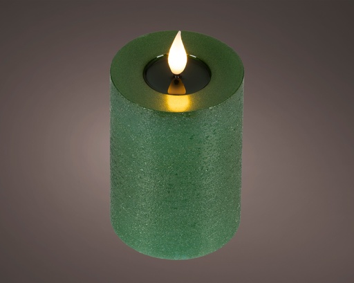 [4-480521] VELA LED CON NUEVO DISEÑO - MECHA MUY REALISTA 3D - LUZ CALIDA - COLOR VERDE - CON BATERIA Y TIMER - dia7.50-H13.50cm-1L