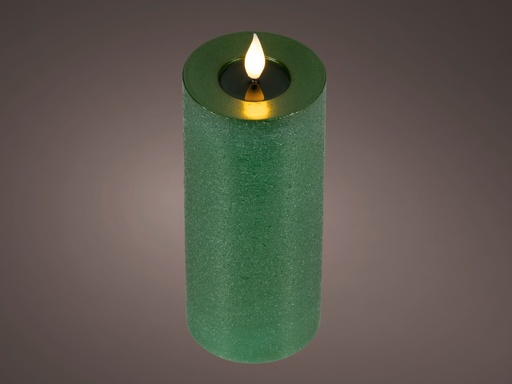 [4-480522] VELA LED CON NUEVO DISEÑO - MECHA MUY REALISTA 3D - LUZ CALIDA - COLOR VERDE - CON BATERIA Y TIMER dia7.50-H20.00cm-1L
