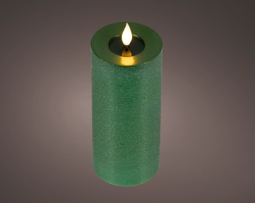 [4-480522] VELA LED CON NUEVO DISEÑO - MECHA MUY REALISTA 3D - LUZ CALIDA - COLOR VERDE - CON BATERIA Y TIMER dia7.50-H20.00cm-1L