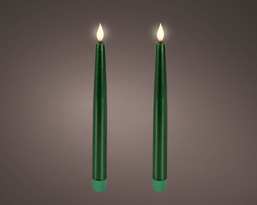 [4-480524] ***LED REALISTIC WICK DINNER CANDLE BO INDOOR GREEN/WARM WHITE dia2.20-H24.50cm-1L