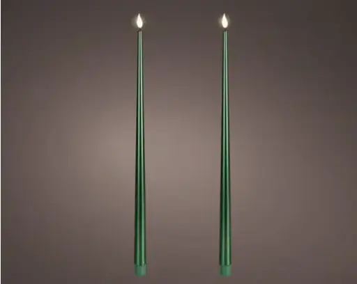 [4-480525] ***LED REALISTIC WICK DINNER CANDLE BO INDOOR GREEN/WARM WHITE dia2.20-H42.50cm-1L
