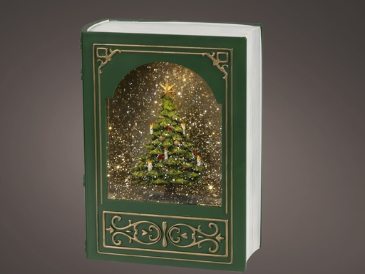 [4-480977] LIBRO CON LUZ Y NIEVE EN MOVIMIENTO - GREEN/WARM WHITE L7.00-W17.00-H23.50cm-1LED