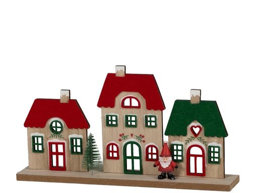 [4-481237] MAISONNETTES EN BOIS ET FEUTRE - FAIT A MAIN - L 5.00 x l 30.00 x H 15.50 cm 