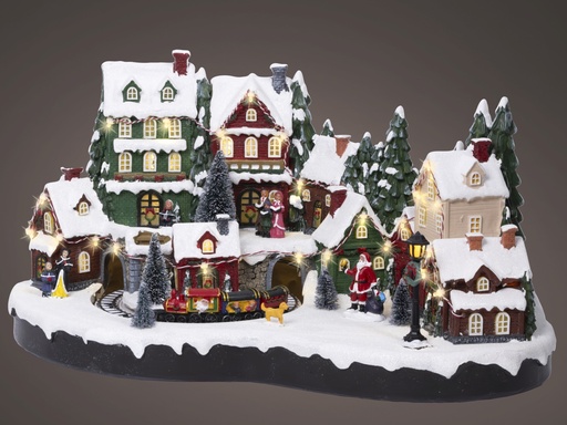 [4-489080] SCENE VILLAGE AVEC TRAIN - AVEC MUSIQUE ET MOUVEMENT - L29.00- l 50.00- H25.00 cm- 43 L
