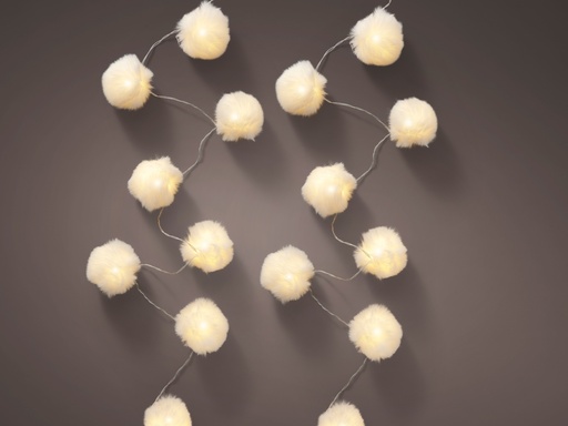 [4-489547] GUIRNALDA DECORATIVA CON LUZ - BOLITAS DE LANA - BATERIA - INTERIOR - LUZ CALIDA 20 LEDS - 285cm