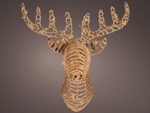 [4-490827] CABEZA DE RENO CON LUZ - WICKER MARRON CON PUNTO DORADO - APTO EXTERIOR - L28.00-W68.00-H66.00cm-48LEDS