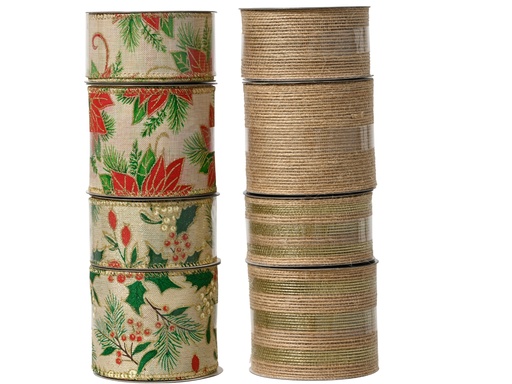 [4-512108] RUBAN DE NOEL - 4 ASSORTIMENTS - PRIX UNITAIRE - L200.00-W6.30-H0.10cm