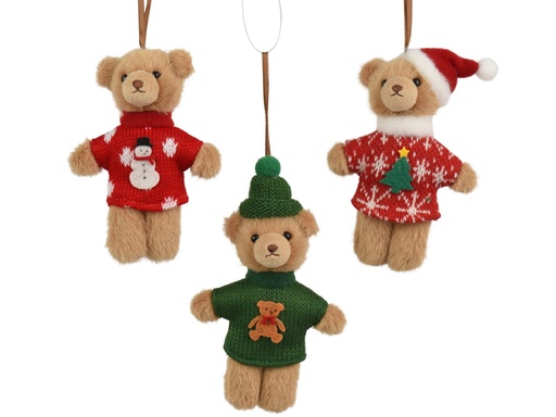 [4-512697] ***BEAR POLYESTER WITH BROWN SATIN HANGER ASSORTED L12.00-W9.00-H4.50cm