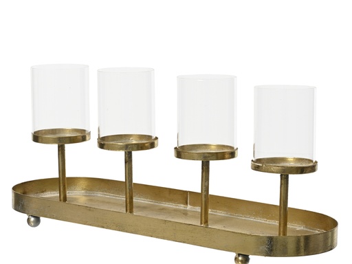 [4-523199] ***CANDLEHOLDER IRON CHAMPAGNE GOLD L15.50-W48.00-H12.00cm