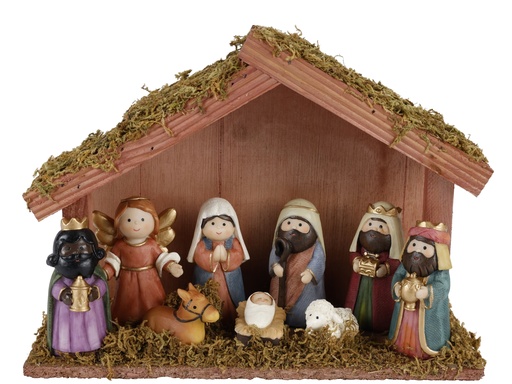[4-591687] ***NATIVITY CRIB POLYRESIN MULTI L26.20-W9.70-H19.50cm