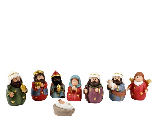 [4-591688] NAISSANCE RESINE PEINTE - MULTICOLORE - 8 FIGURINES - L6.70-W5.50-H10.00cm