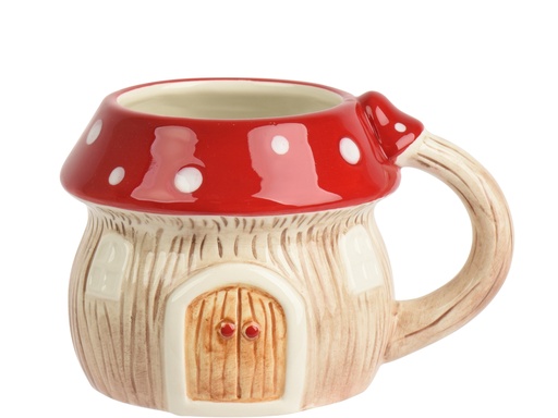 [4-601104] TASSE EN PORCELAINE « CHAMPIGNON » - EN FORME DE PETITE MAISON - AVEC COUVERCLE - L13.70-W10.50-H8.90cm