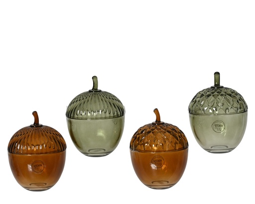 [4-601184] BOTE CRISTAL EN FORMA DE BELLOTA - 4 COLORES - PRECIO UNIDAD - dia10.80-H14.70cm