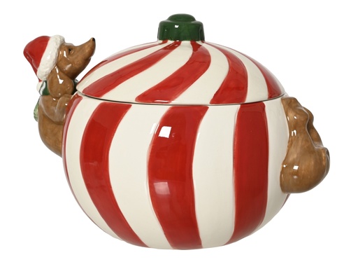 [4-601229] ***STORAGE JAR DOLOMITE RED/WHITE L18.60-W14.00-H12.70cm