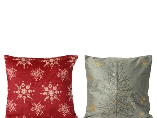 [4-614438] COUSSIN DE NOEL - VERT/OXBLOOD - 2 ASSORTIMENTS - PRIX UNITAIRE - L45,00 x l45,00 x H8,00 cm