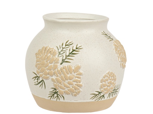 [4-643533] JARRON TERRACOTA - BLANCO CON DIBUJO FLOR EN RELIEVE - dia19.00-H17.00cm
