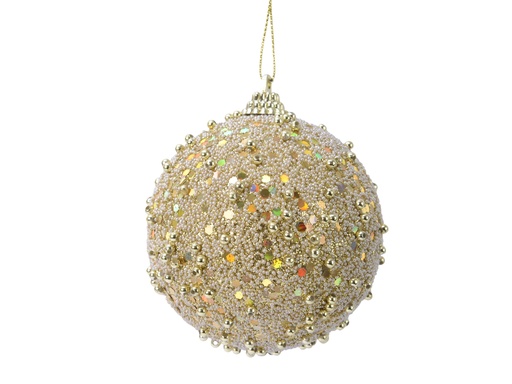 [4-669999] ***BAUBLE FOAM BEADS AND SEQUINS LIGHT GOLD dia8.00cm