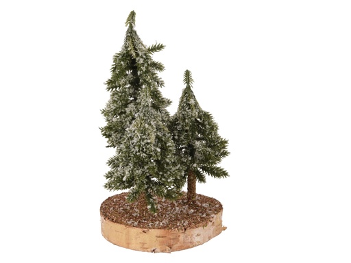 [4-680663] PETITS ARBRES ENNEIGES SUR SOCLE EN BOIS - dia13.00-H23.00cm