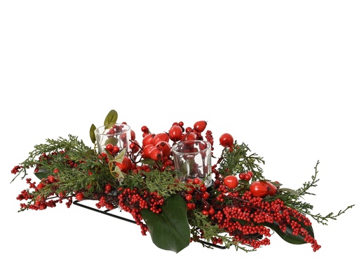 [4-681388] ***BIG BERRY TABLEPIECE GREEN/RED L22.00-W50.00-H13.00cm