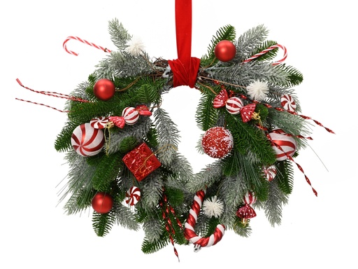 [4-681656] ***WREATH GREEN/RED dia40.00-H10.00cm
