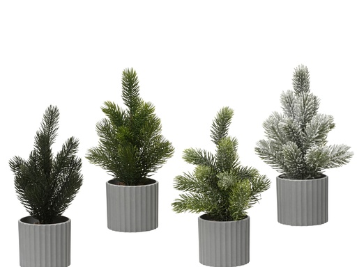 [4-687266] PETIT ARBRE EN POT - VERT/NEIGE/GLACE - 4 ASSORTIMENTS - PRIX UNITAIRE - dia12.00-H26.00cm