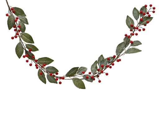 [4-701922] GUIRLANDE DE FEUILLES VERTES ET DE BAIES ROUGES - L 4.00 x l 12.00 x H 130.00 cm