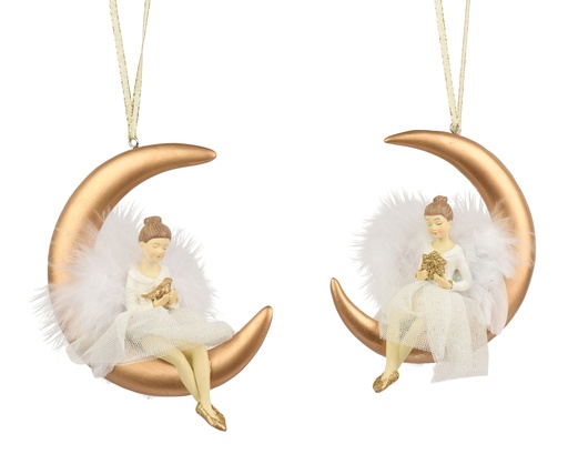 [4-703625] ANGE SUR LA LUNE -A ACCROCHER - RESINE - 2 MODELES - PRIX UNITAIRE L10.00-W3.00-H13.00cm