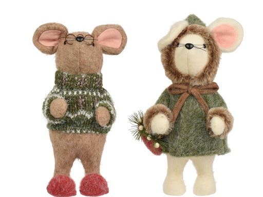 [4-704198] PETITE SOURIS EN LAINE - FAIT A MAIN - 2 ASSORTIMENTS - PRIX UNITAIRE - L16.00-W13.00-H30.00cm
