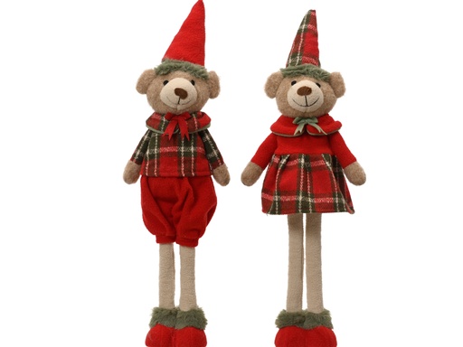 [4-704673] OURS EN TISSU ROUGE - JAMBES TELESCOPIQUES - 2 MODELES - PRIX UNITAIRE- L15,00 x l8,00 x H52,00 cm