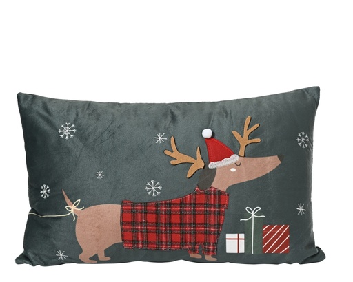 [4-729127] COUSSIN CHIEN SAUCISSE - MOTIF DE NOEL - L 50,00 x l 30,00 x H 8,00 cm