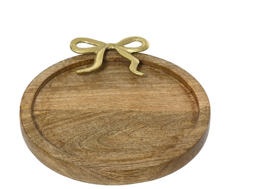 [4-729436] PLATEAU EN BOIS DE MANGUIER AVEC NOEUD EN METAL DORE - L30.00-W33.00-H2.00cm