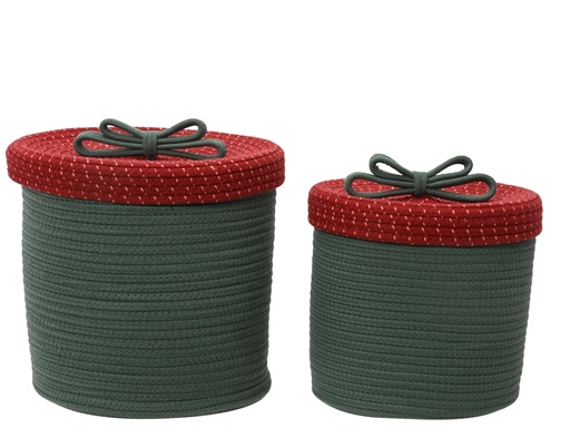 [4-761103] PANIERS EN COTON/POLYESTER - VERT ET ROUGE - LOT DE DEUX - L 28,00 cm x H 28,00 cm / L 25,00 cm x H 23,00 cm 