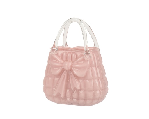 [4-373781] JARRON DE CRISTAL - EN FORMA DE BOLSO - PINK L20.40-W11.50-H28.00cm