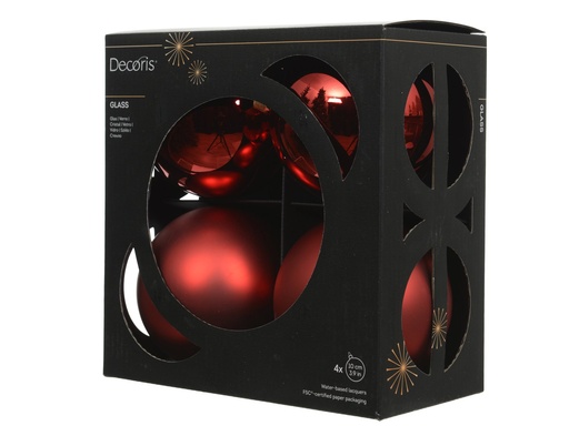 [4-145762] BOLA CRISTAL XMAS RED -  dia10.00cm - caja de 4 bolas 