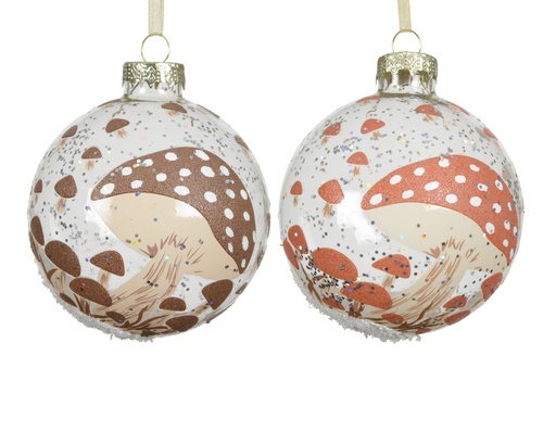 [4-071095] ***BAUBLES GLASS W MUSHROOM DECAL TRANSPARENT/COLOUR(S) dia8.00cm
