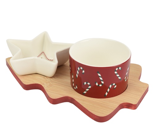 [4-601130] ***TAPAS SET STONEWARE RED/WHITE L21.00-W14.00-H6.00cm