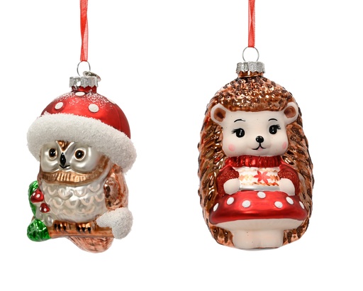 [4-123878] FIGURINE EN VERRE CHOUETTE/HERISSON - 2 FIGURINES - PRIX UNITAIRE - L7.10-W6.90-H11.30cm