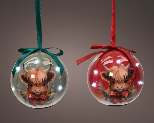 [4-453196] BOULE A SUSPENDRE AVEC MOTIF ANIMAL & LUMIERE - 2 ASSORTIMENTS - PRIX UNITAIRE -  dia. 8.00 cm - 1 Led