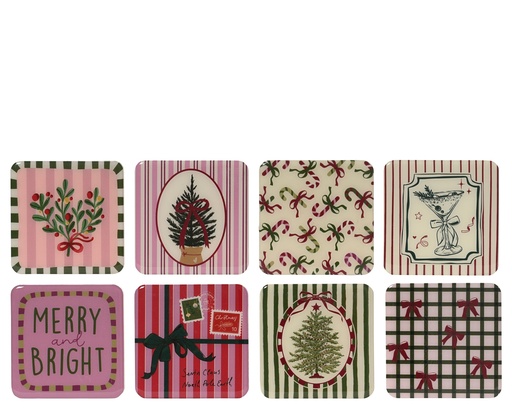 [4-512831] POSAVASOS MDF - DISEÑO NAVIDEÑO -8 SURTIDOS - PRECIO UNIDAD - L9.50-W0.60-H9.50cm